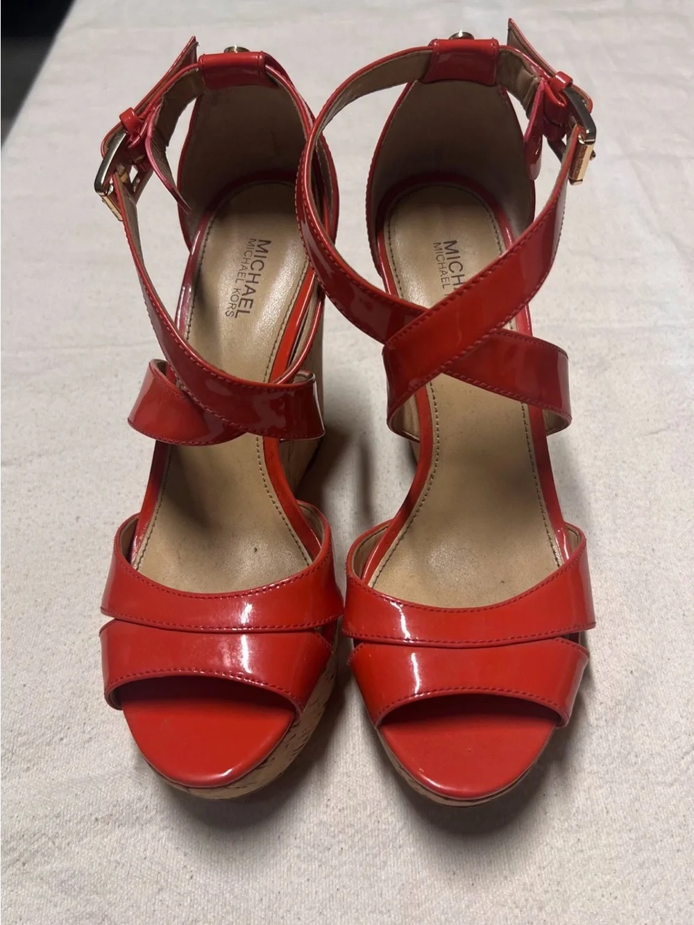 Michael Kors Red Patent Cross-Strap Wedge Sandals